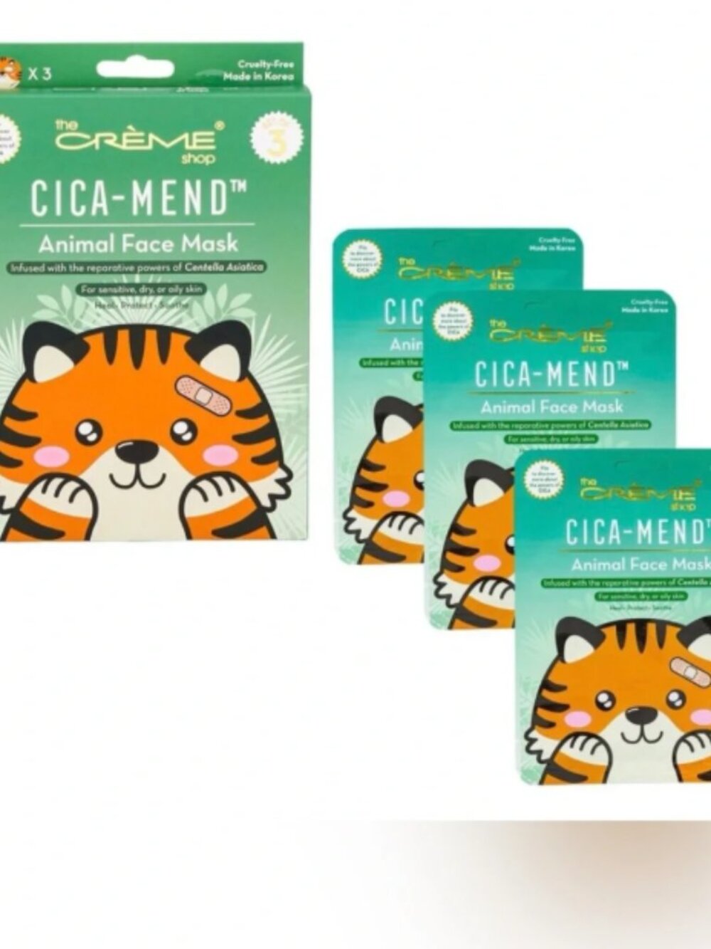 The Crème Shop – CICA‑MEND™ Animal Face Mask (3‑Piece Set)
